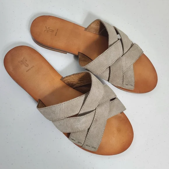 Frye Carla Suede Criss Cross Slip-On Sandals in Ash - Picture 2 of 8